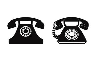 Two black retro telephone icons with circular dial on a white background vector