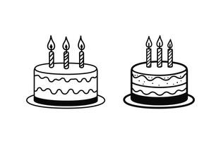 Black line illustration of two birthday cakes with three burning candles vector