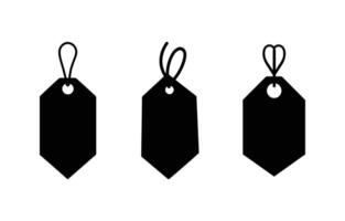 Three black sale tags illustrations isolated on a clean white background vector