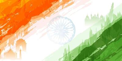indian tricolor watercolor brush stroke abstract landscape background vector