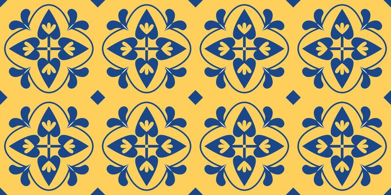 Floral geometric seamless pattern. Arabic motif. Mediterranean tiles. Portugal, Italian, Moroccan, Turkish, Spanish, Damask background, wallpaper. Azulejo. .