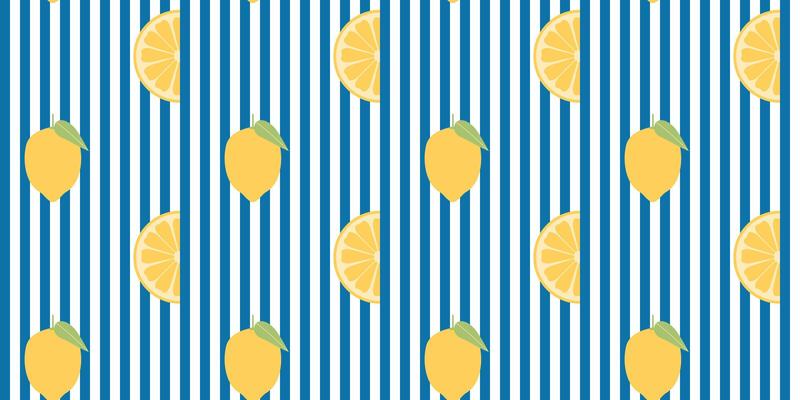 Retro striped seamless pattern with lemons. Juicy summer background. Amalfi coastal vibe. Vintage fabric, wrapping paper, surface design. illustration.