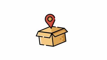 Animated Filled Icon of Package with GPS Pin for Real-Time Delivery Location Tracking video