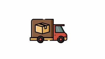 Animated Filled Icon of Delivery Truck with Parcel on the Back video