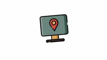 Animated Filled Icon of Desktop Monitor Showing Delivery Location Pin video