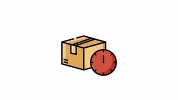 Animated Filled Icon of Cardboard Box with Stopwatch for Express Delivery video