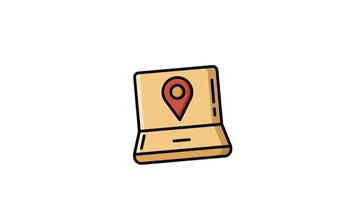 Animated Filled Icon of Laptop with Location Pin for Online Delivery Tracking video