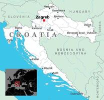 Map of Croatia showing major cities, coastal access to the Adriatic Sea, and borders with nearby countries in Southern Europe vector
