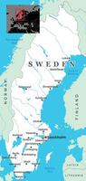 Political map of Sweden highlighting major cities, territorial borders with neighboring countries vector
