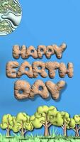 Vertical Happy Earth Day Text 3D Cartoon Night to Day Transformation video