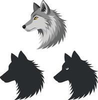 Majestic Wolf Head Profile Illustrations Gray and Black Silhouettes Against White Background, Evoking a Sense of Wildness and Mystery vector