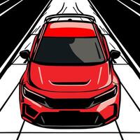 Red Sport Car Front View Illustration on Road Art vector