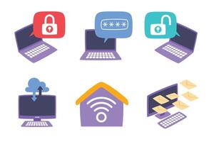 Cybersecurity icons for digital safety vector