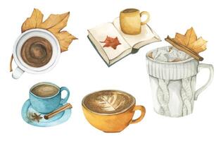 illustration of coffee cups and leaves vector