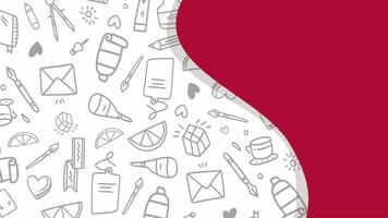 Minimal background with Indonesian red white flag corner and hand drawn independence symbols doodles video