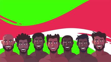 Flat of shirtless men smiling proudly together with waving Indonesian flag background celebrating day video