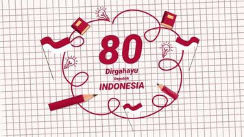 badge design celebrating 80th Indonesian independence anniversary with doodle background elements video