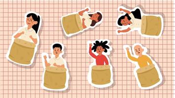 illustration of kids playing traditional sack race game together for Indonesian independence day event video