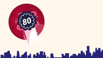 Creative of 80th Indonesian independence ribbon badge with city silhouette and red white theme behind video