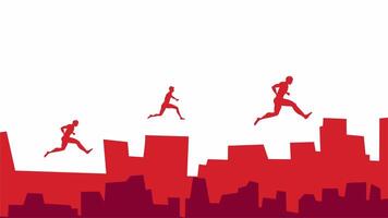 runners jumping over city skyline silhouettes symbolizing Indonesia independence freedom and movement video