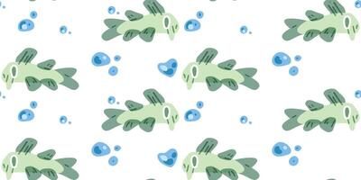 Seamless Green Fish Bubbles Pattern vector