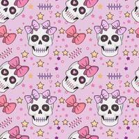 A pattern with skulls and bows on a pink background vector