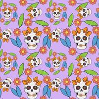 Skulls and Satin Ribbons Seamless Pattern, Dusty Rose Gothic Style vector