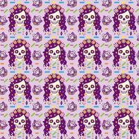 A pattern with skulls and flowers on it vector