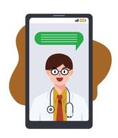 online male doctor cartoon for consultation application. Telemedecine illustration concept. Advice or follow up service vector