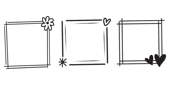 Doodle abstract square frames hand drawn with black line. Element of heart and flower. Border frame for template, memo and note vector