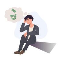 a business man is sad and worry about money. financial problem. money crisis vector