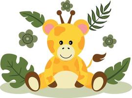 Cute Baby Giraffe in a Jungle Setting vector