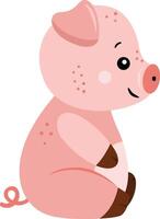 Adorable Pink Piglet Sitting Smilingly vector