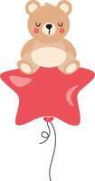 Adorable Teddy Bear Sitting on a Red Star Balloon vector