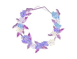purple blossom floral frame with creeping leaves isolated on white background vector