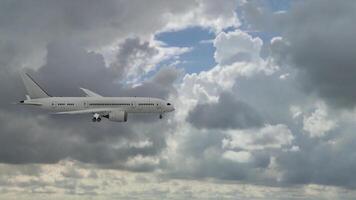 Airplane flying in cloudy sky video
