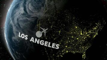 Airplane Flight from Los Angeles to Amsterdam, Space, Earth, 3D Render video