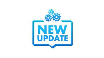 New update appearing in a speech bubble with rotating gears video