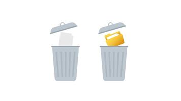 Files and folders being thrown into trash cans on white and green screen video