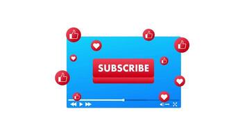 Animated subscribe button with likes and hearts on white and green screen background video