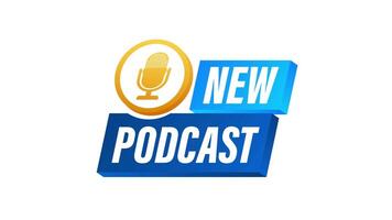 New podcast animated logo with microphone icon on white and green screen video