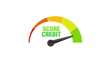 Credit score indicator with needle pointing good and bad position on white and blue background video
