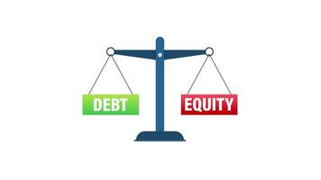 Debt and equity balancing on scales, financial concept video