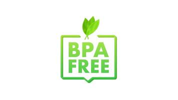 Bpa free logo animation with green leaves on white and blue background video