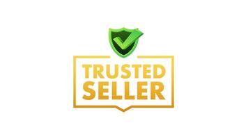 Trusted seller logo animation with shield and checkmark video