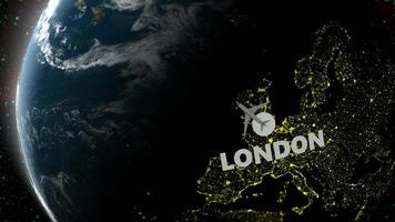 Airplane Flight from London to Boston, Space, Earth, 3D Render video