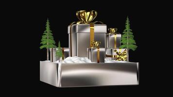 Silver Gifts with Snow and Trees, Alpha Channel, Looped, Exclusive, Transparent Background video