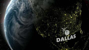 Airplane Flight from Dallas to Tokyo, Space, Earth, 3D Render video