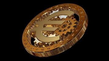 Currency, Euro Coin Mechanism in Full Rotation, Alpha Channel, Looped, Finance, Money video