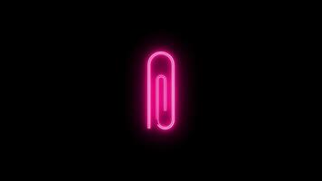 Neon aper clip animated icon. Paperclip spin line video
